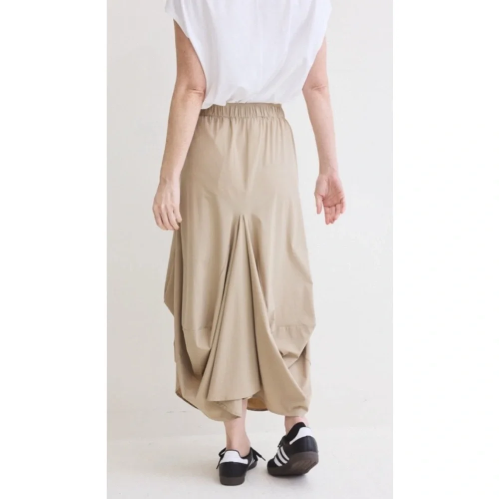 Ruti The Go-To Nylon Blend Tan Khaki Size XS / S Draped Lagenlook Midi Skirt - Picture 3 of 16